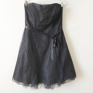 Marina Strapless Cocktail Polka Dot Punk A-line Black Tube Dress 14 Tulle Tie